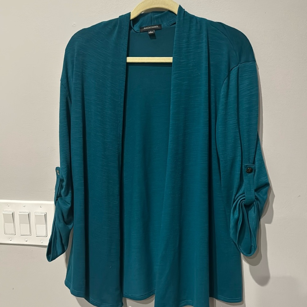 Women’s open cardigan. Pretty teal green size Large by Notations